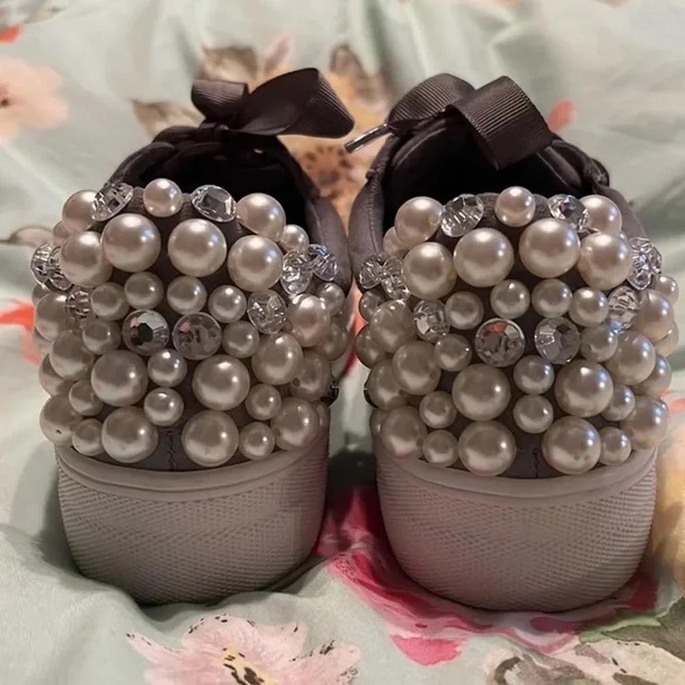 Steve Madden Grit Grey Platform Sneaker Pearls and Rhinestones,